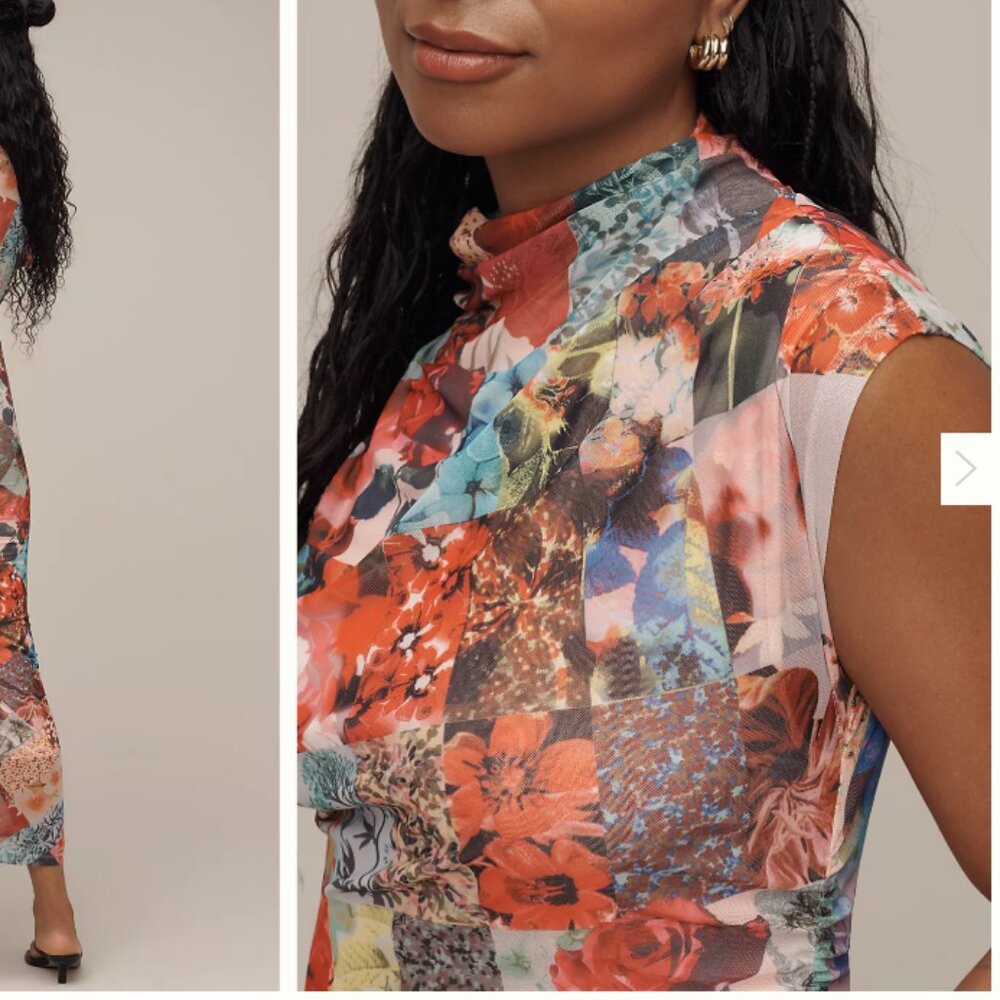 Anthropologie The MAYA Ruched collar Patchwork Patterned Roses Print - Picture 4 of 5